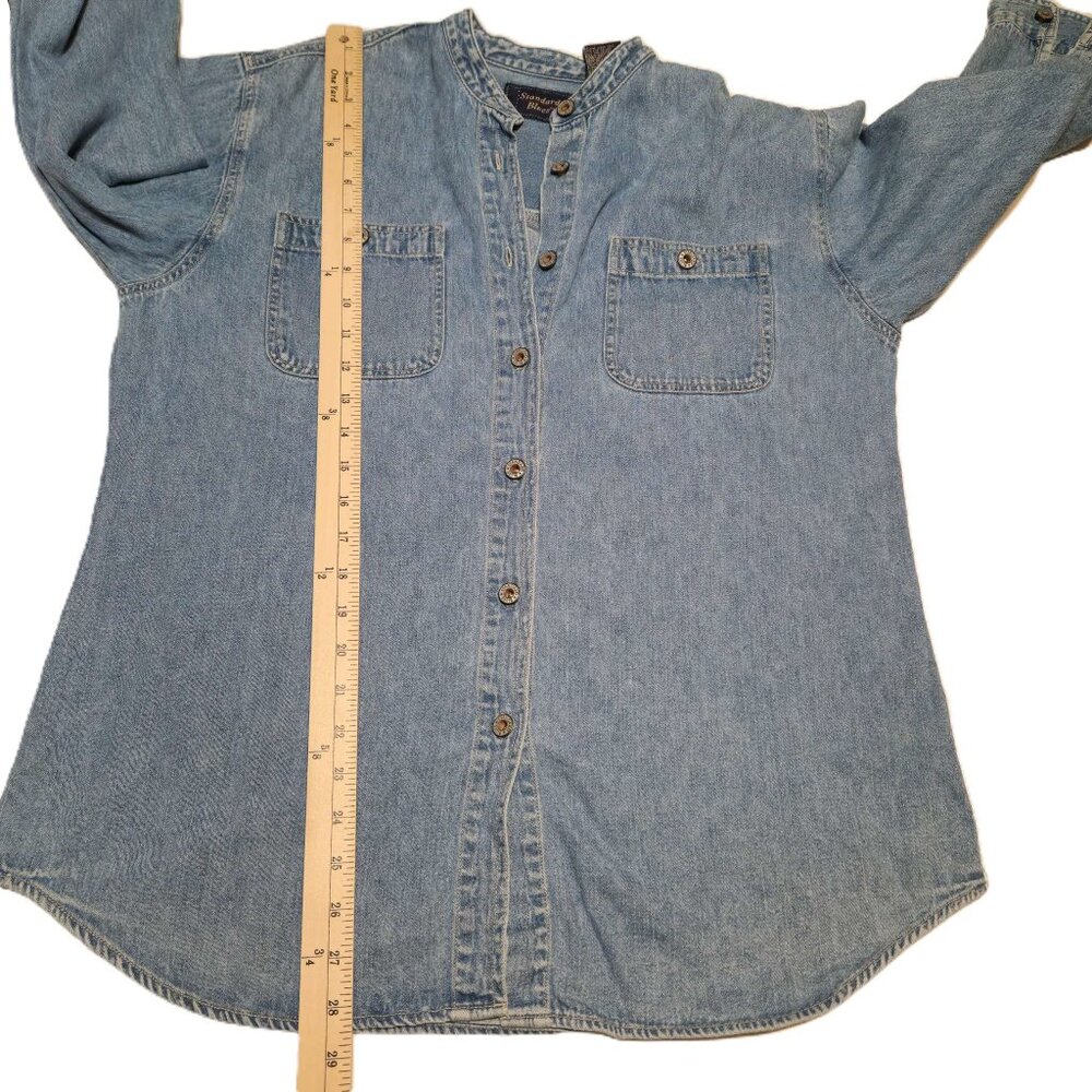 ❤️ 4/$20 Standard Blues jean button-up top Women's large Y2K Cotton Pockets - Picture 6 of 15